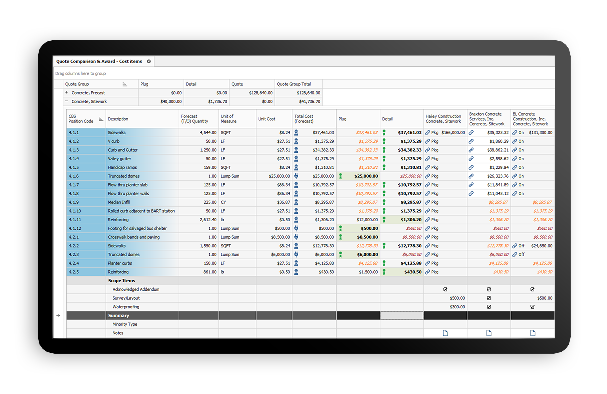 Estimate-Quote-Comparison F Schedule View